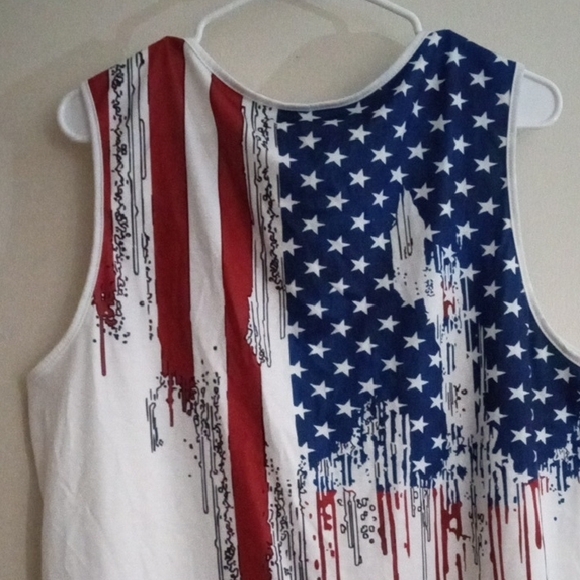 Sleeveless American Flag Graphic Tank Top - White, Blue & Red - Picture 7 of 8